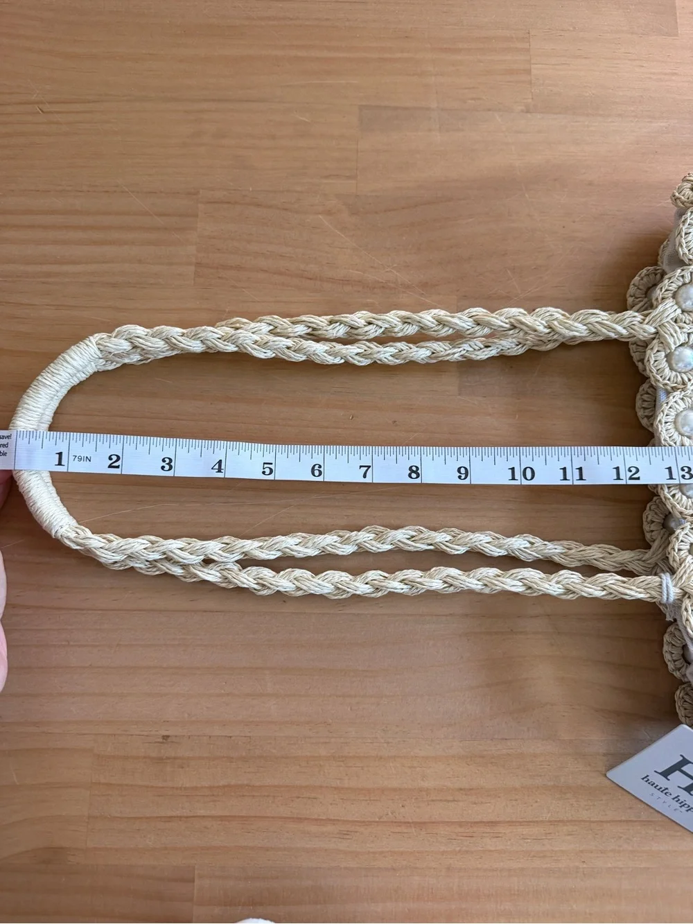 Haute Hippie Style Crochet Pearl Tote Bag Cream Woven Macrame Raffia Purse